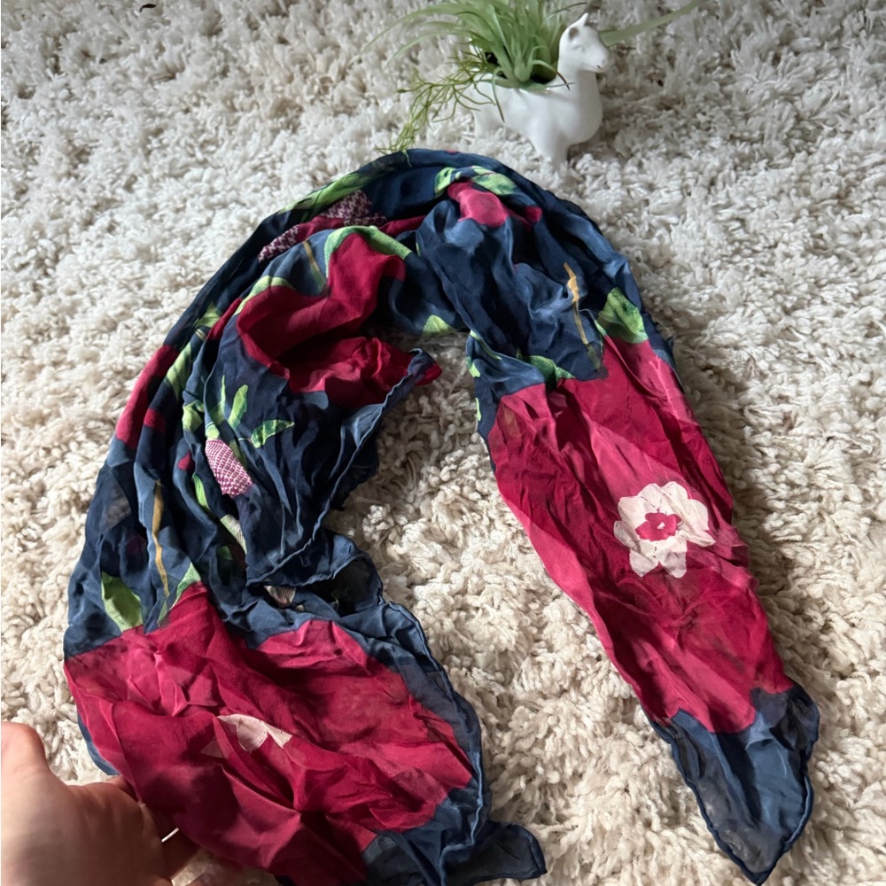 Women's Floral Lightweight slavic, head Scarf - Navy & Magenta